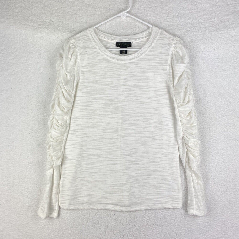 House of Harlow 1960 Top Womens Sz M White Ruched Puff Long Sleeve Semi Sheer